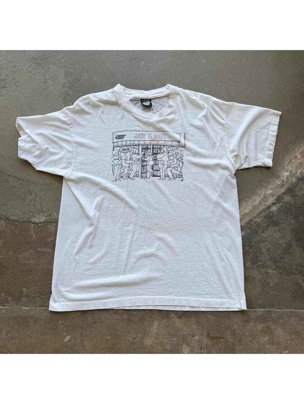 Vintage American Cancer Society Jail & Bail Shirt Mens XL White Screen Stars 80s